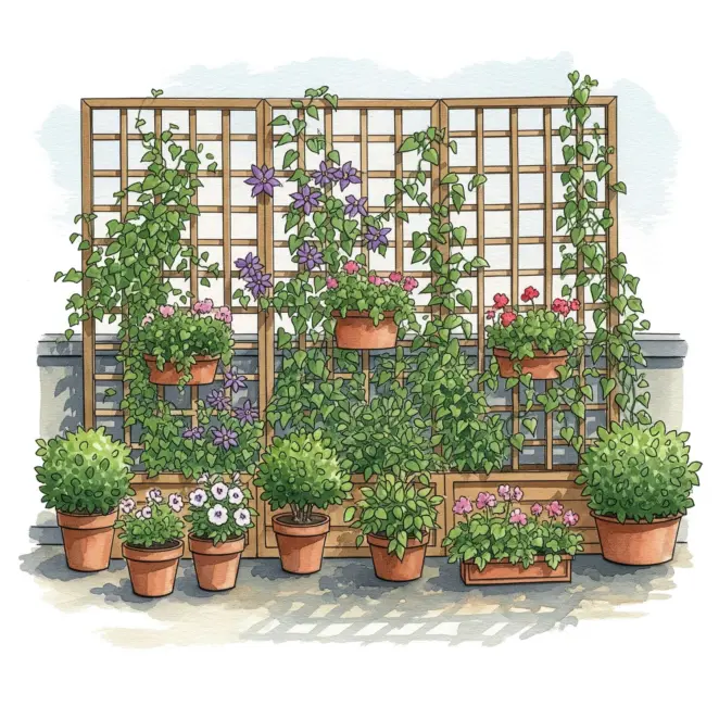 Trellis panels on a balcony