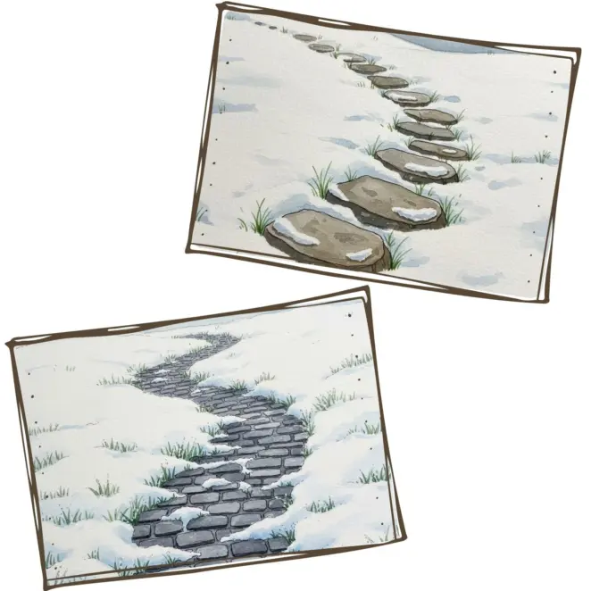 Stepping stones and paved path